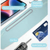 A light blue running waist pack is shown next to a smartphone, Bluetooth earphones, and bank cards.