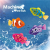 Colorful plastic swimming fish toys of various colors floating in blue water