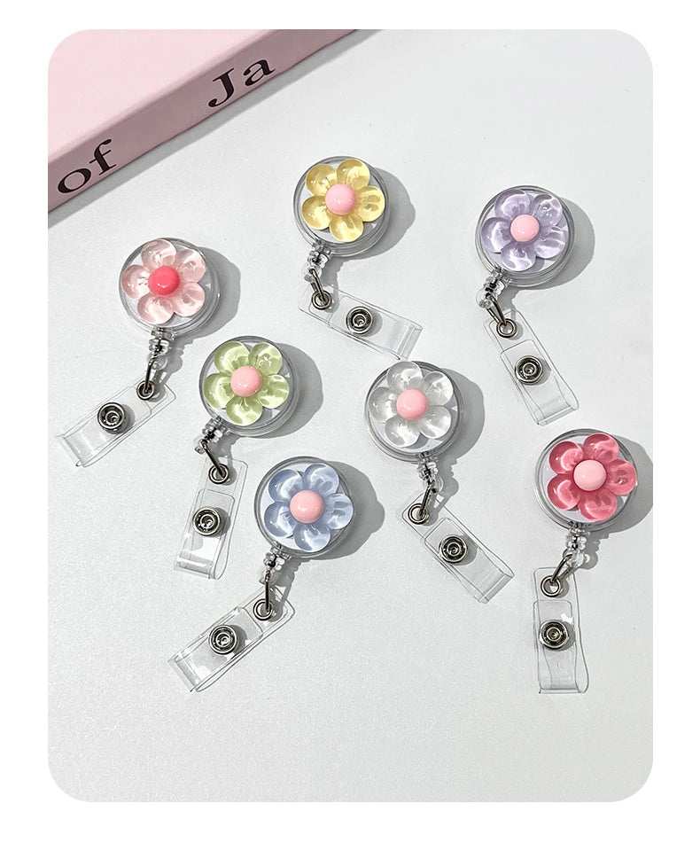 Floral Retractable Badge Reel with Clear ID Holder