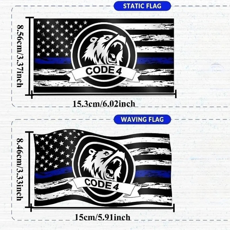 Two versions of a static and waving flag design featuring a black and white striped background with an American flag motif an