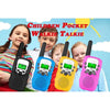 Three children holding colorful pocket walkie talkie sets with flashlights