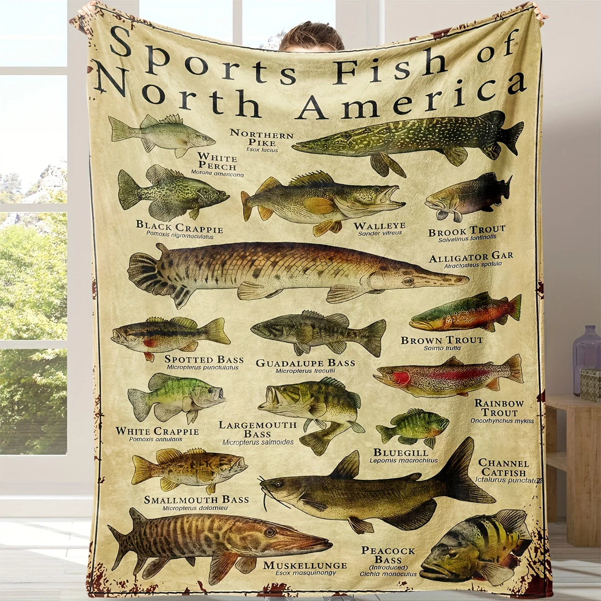 Cozy Flannel Throw Blanket with Fish Print