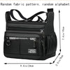 Black men's business crossbody bag with multiple zippered pockets and a random fabric pattern.