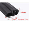 Black U-shaped EPDM rubber edge trim with dimensions 16mm, 19mm, and a grip range of 1-3mm