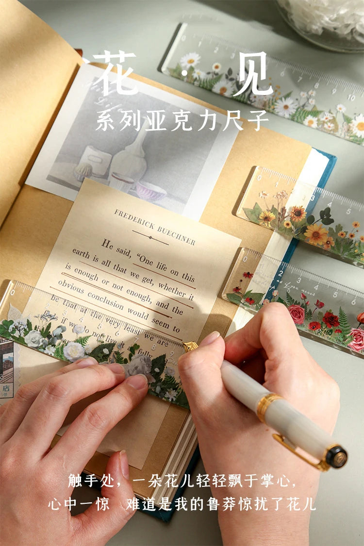 15cm Floral Design Ruler - Daisy & Rose Pattern Measuring Tool