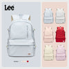 A collection of white and pink laptop backpacks from the Lee brand shown in various colors.