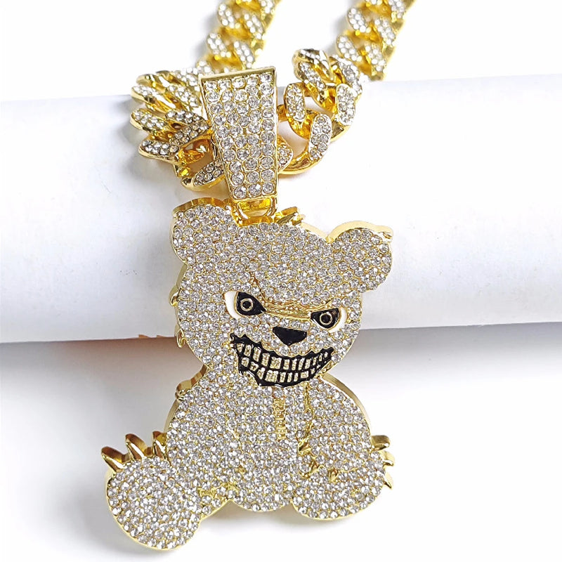 Collar con Colgante de Oso en Cadena Cubana