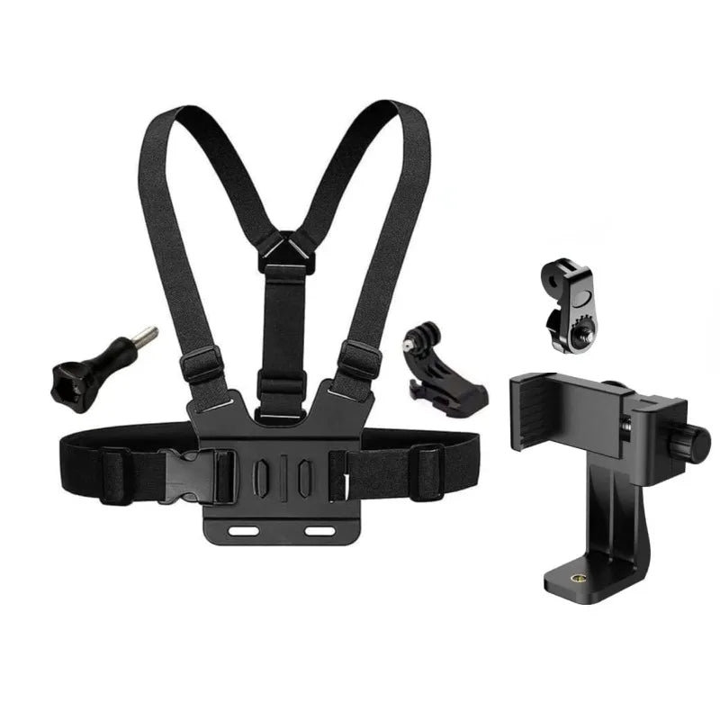 Adjustable Chest Strap Phone Clip Holder for Action Cameras and Smartphones