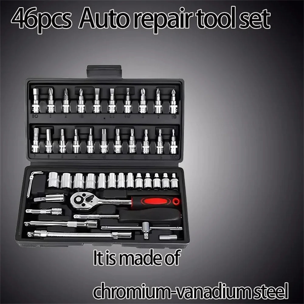 46-Piece Ratchet Socket and Bit Tool Set with Carrying Case