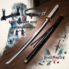 A black waist and katana holder accessory shown with a replica Yamato sword, featuring the Devil May Cry 5 Vergil Katana desi