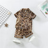 Kids' Cartoon Leopard Print Pajama Set with Short Sleeves