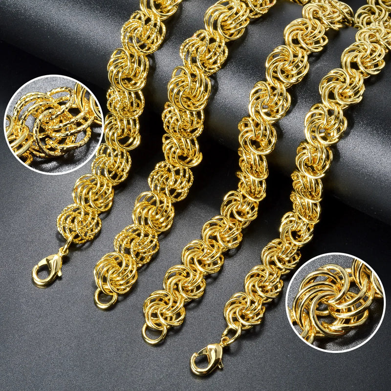 Set de Collar y Pulsera Cubana Chapada en Oro Italiano