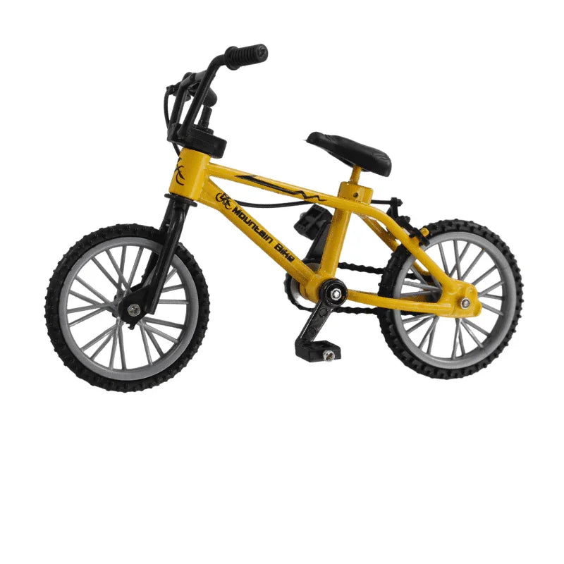 Yellow RC car decorative accessories set featuring surfboard, kayak, and roadblocks