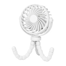 A white flexible octopus USB fan with a tripod stand.