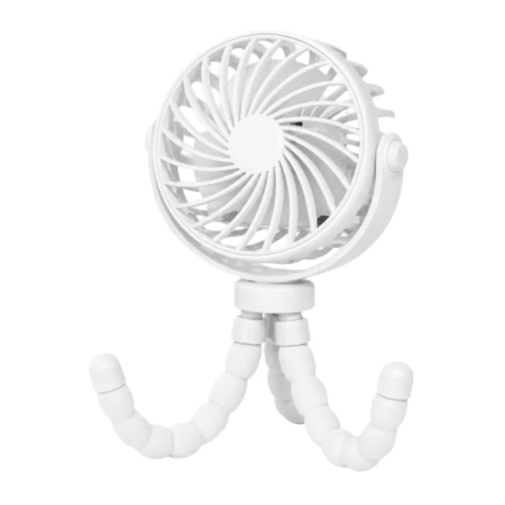 A white flexible octopus USB fan with a tripod stand.