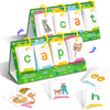 A set of Montessori English learning flip charts featuring consonants and vowels for children.