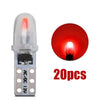 A set of 20 SMD 3014 LED bulbs designed for dashboard, license plate, and interior lights.
