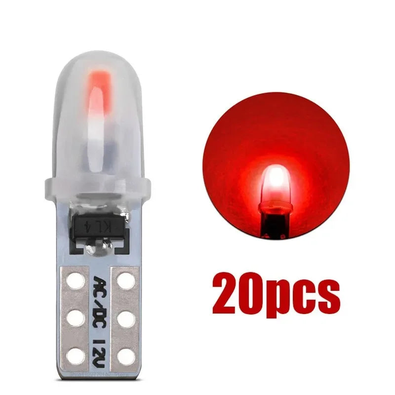 A set of 20 SMD 3014 LED bulbs designed for dashboard, license plate, and interior lights.
