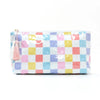 Large-Capacity Striped Cosmetic Bag with Contrasting Design