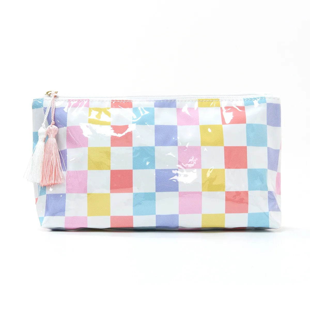 Large-Capacity Striped Cosmetic Bag with Contrasting Design