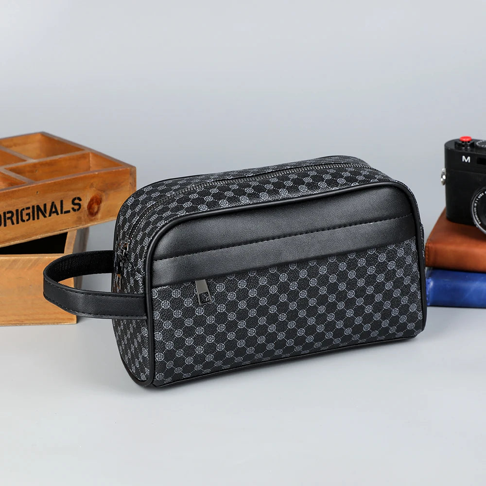 Men's PU Leather Clutch Wallet with Zipper Closure