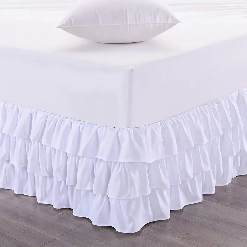 Luxurious Three-Layer Ruffle Waterfall Bed Skirt with Wrap-Around Elastic