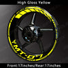 High Gloss Yellow reflective wheel decals for Yamaha MT-07 rim stripe kit with 17 inch front and rear wheels