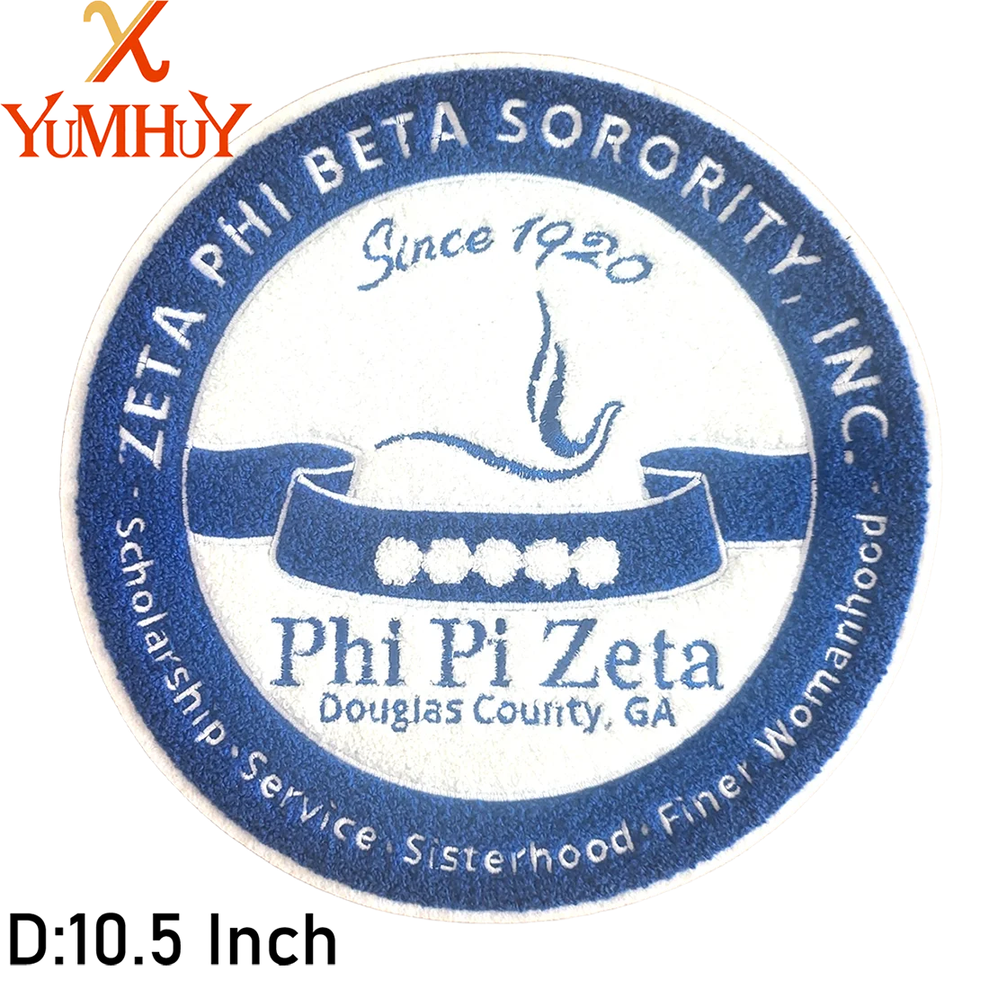 A circular patch featuring text celebrating Zeta Phi Sorority since 1920 and the phrase Finer Woman.