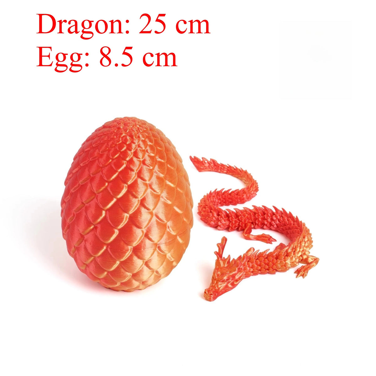 A red dragon figurine with an 8.5 cm egg, showing the dragon and a small snake-like creature.