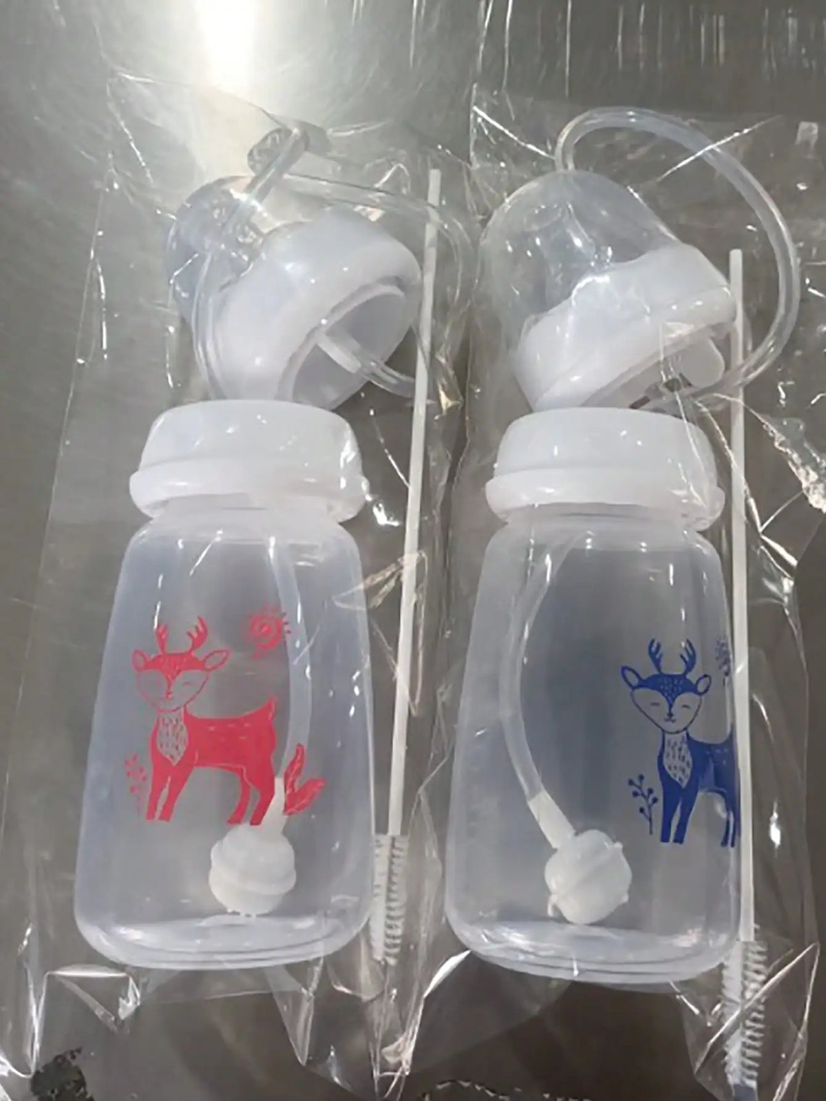 Hands-Free Self-Feeding Baby Bottle with Straw Brush (150ml)