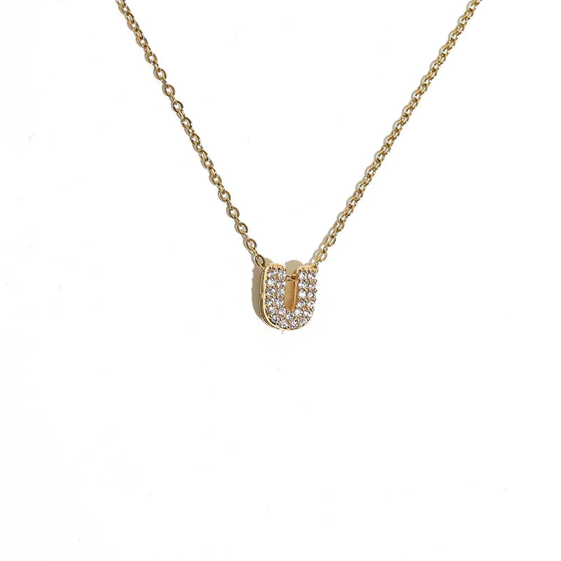 Initial Letter Pendant Necklace with Cubic Zirconia