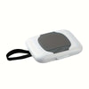A white refillable wipe dispenser box with a black handle and a clear lid.