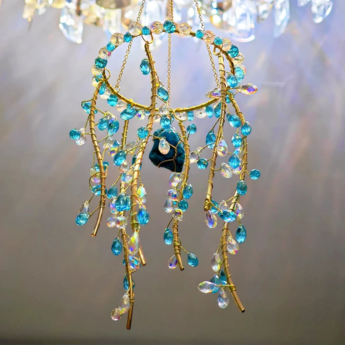 Crystal Willow Suncatcher Wind Chime in Natural Stone Finish