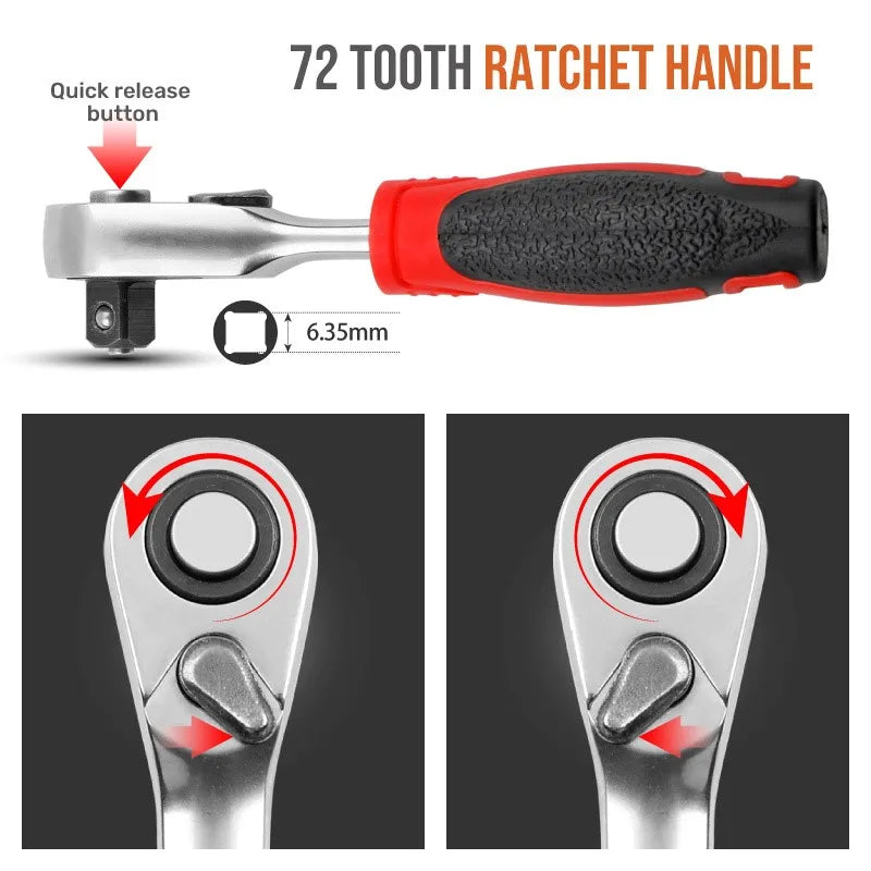 Compact 2-in-1 Ratchet Wrench with Socket and Bit Drives