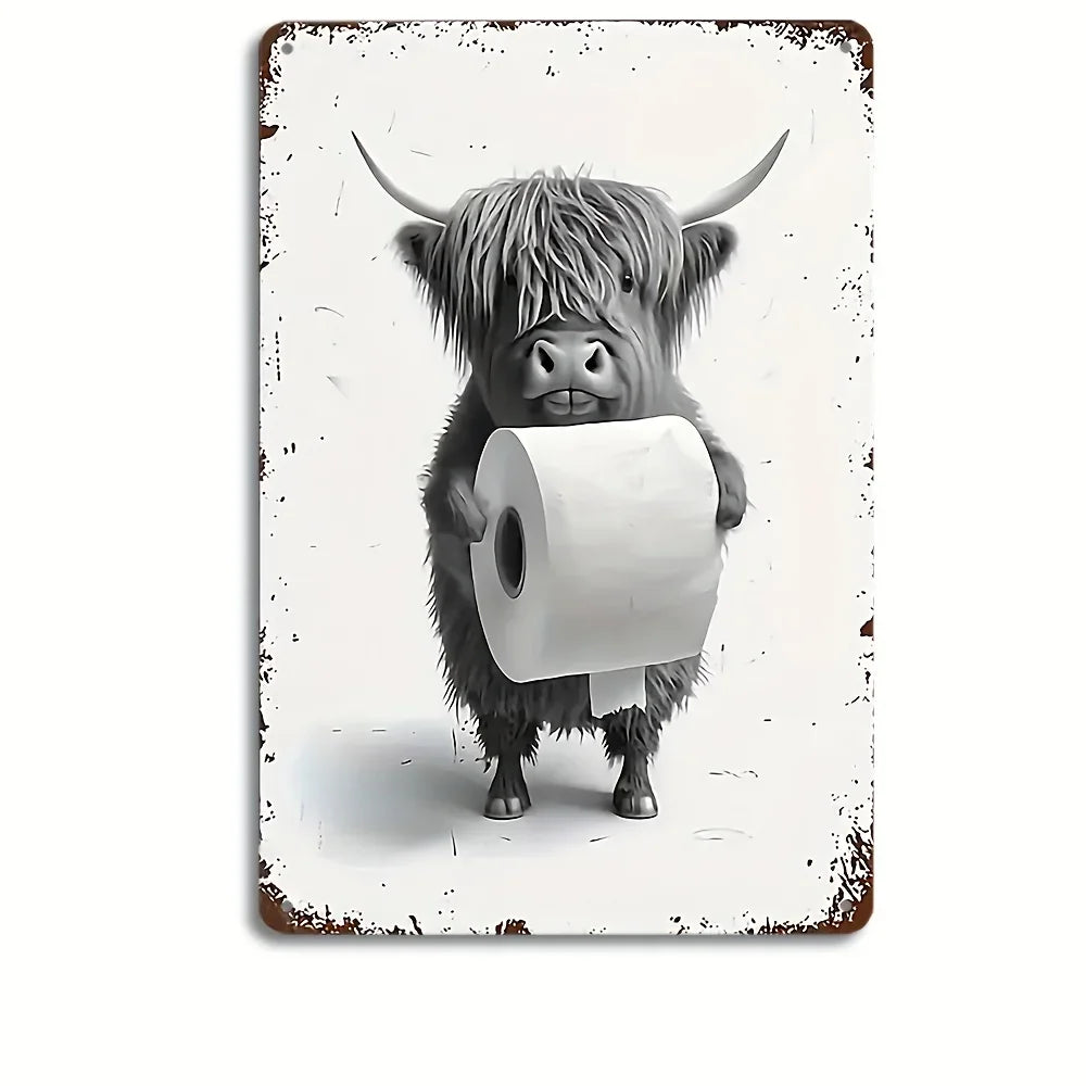 Portrait d'un porc poilu et cornu tenant un rouleau de papier sur un fond dégradé.