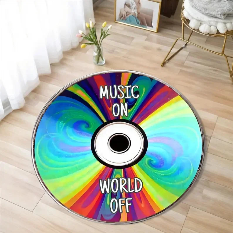 Retro Vinyl Record Round Rug – Soft Non-Slip Music Lover's Mat