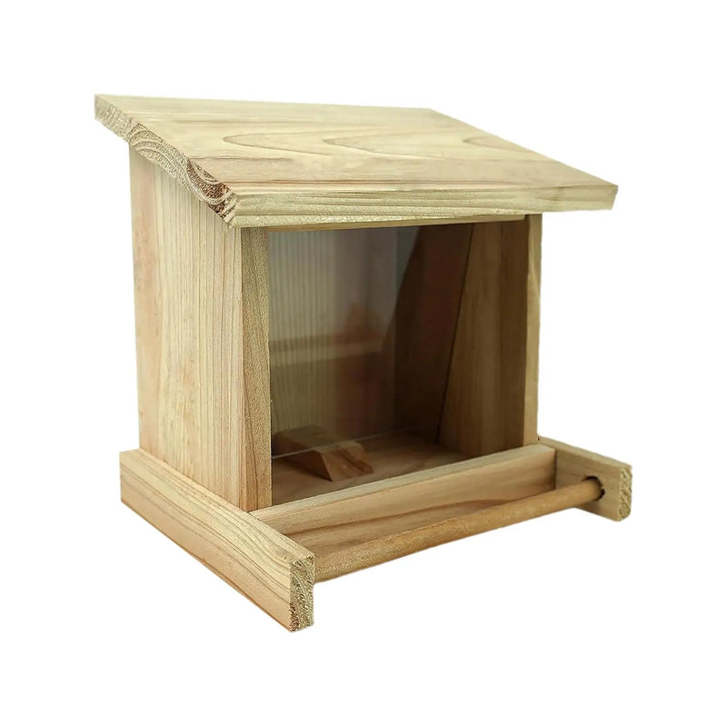 Rustic Wooden Bird Feeder with Clear Viewing Window