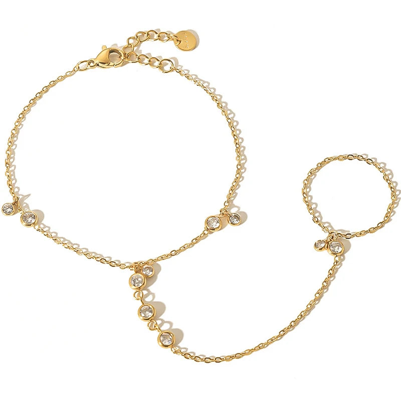 Dainty Gold-Plated Hand Chain with Cubic Zirconia