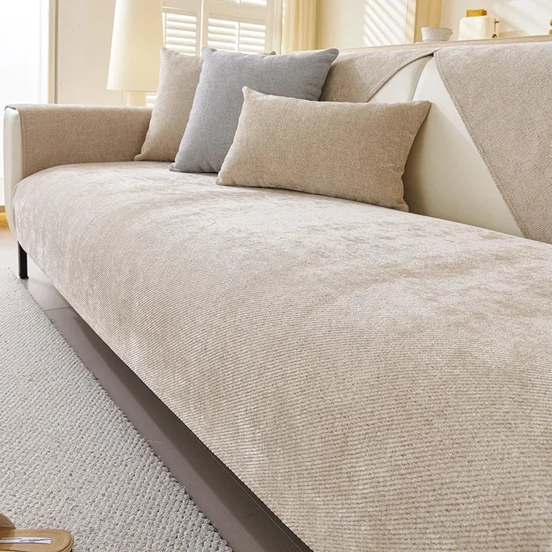 Plush Waterproof Chenille Sofa Cover with Non-Slip Backing