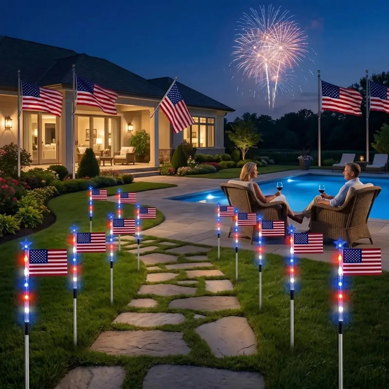 Solar-Powered LED American Flag Pathway Lights
