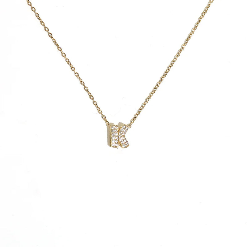 Initial Letter Pendant Necklace with Cubic Zirconia