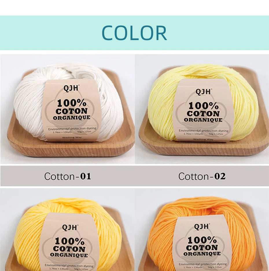 100% Organic Cotton Yarn for Knitting and Crocheting (2-Pack)