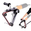 Angle grinder belt sander attachment with a sanding belt and mounting bracket