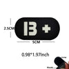 Black glow-in-the-dark blood type patch with hook and loop backing