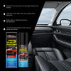A bottle of Vinyl Plastic Coating Trim Shine product next to a car interior showing the application area.