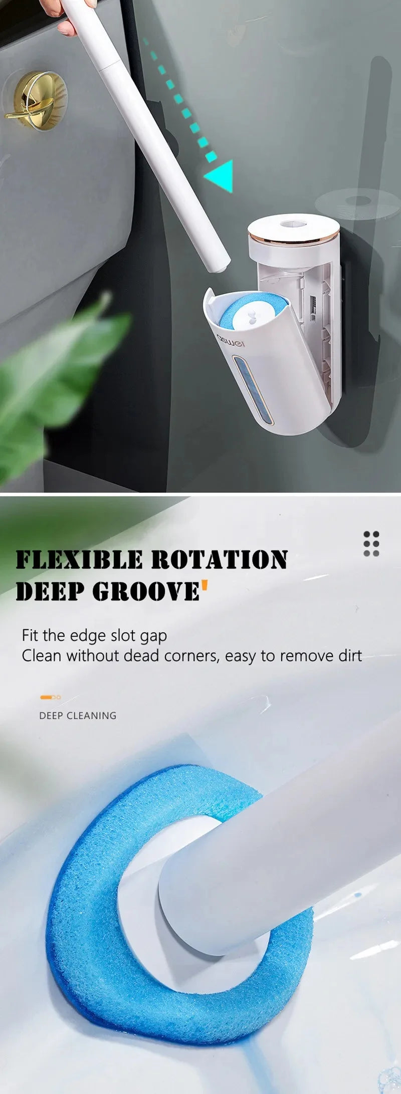 Wall-Mounted Disposable Toilet Brush Set with Refill Heads