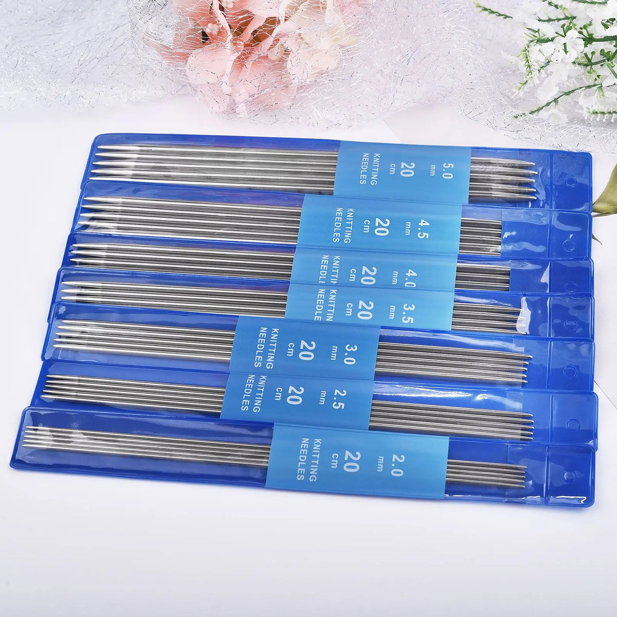 Stainless Steel Knitting Needle Set (20cm, 2–5mm)