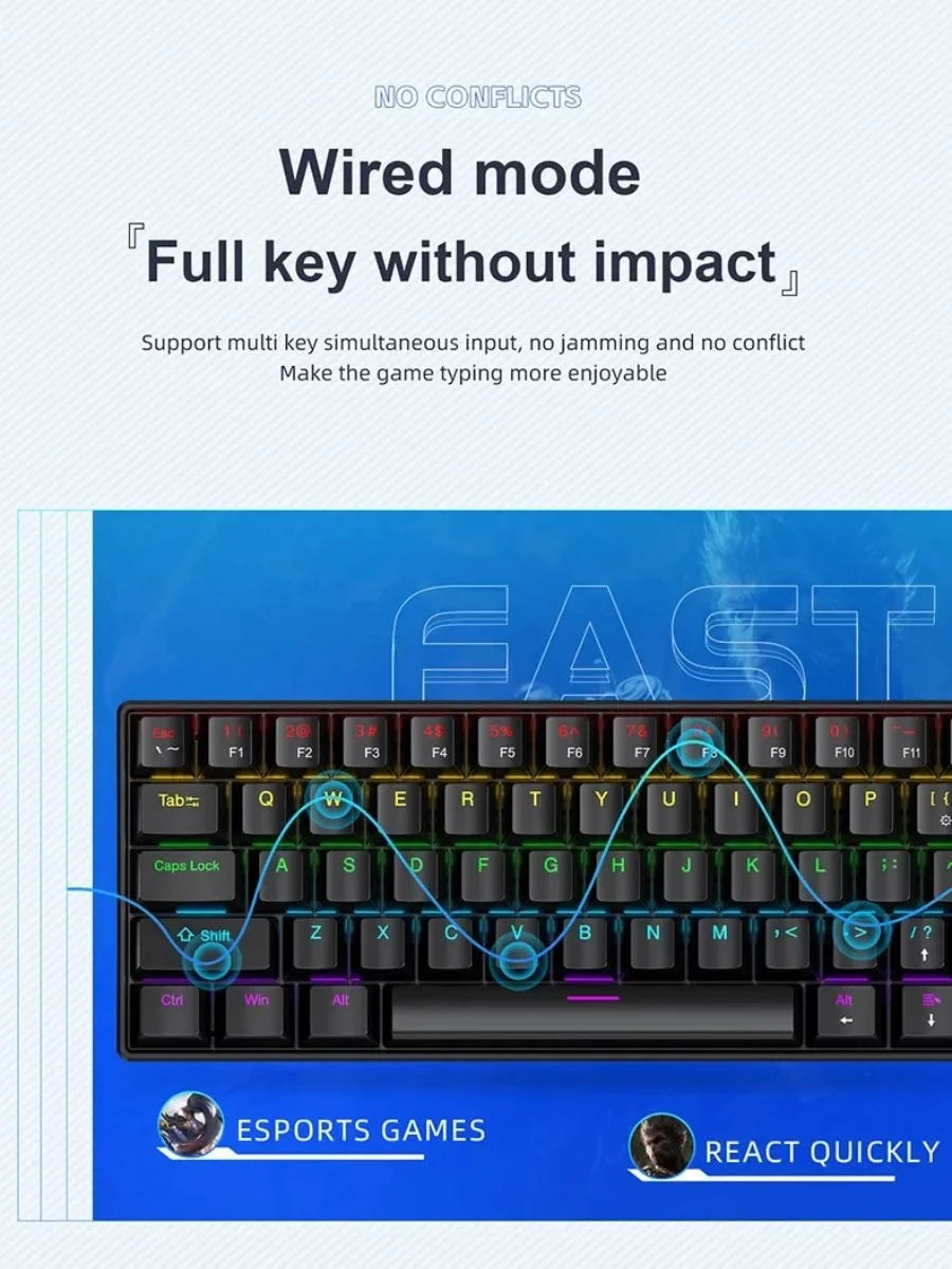Compact 61-Key Mechanical Gaming Keyboard with RGB Backlighting