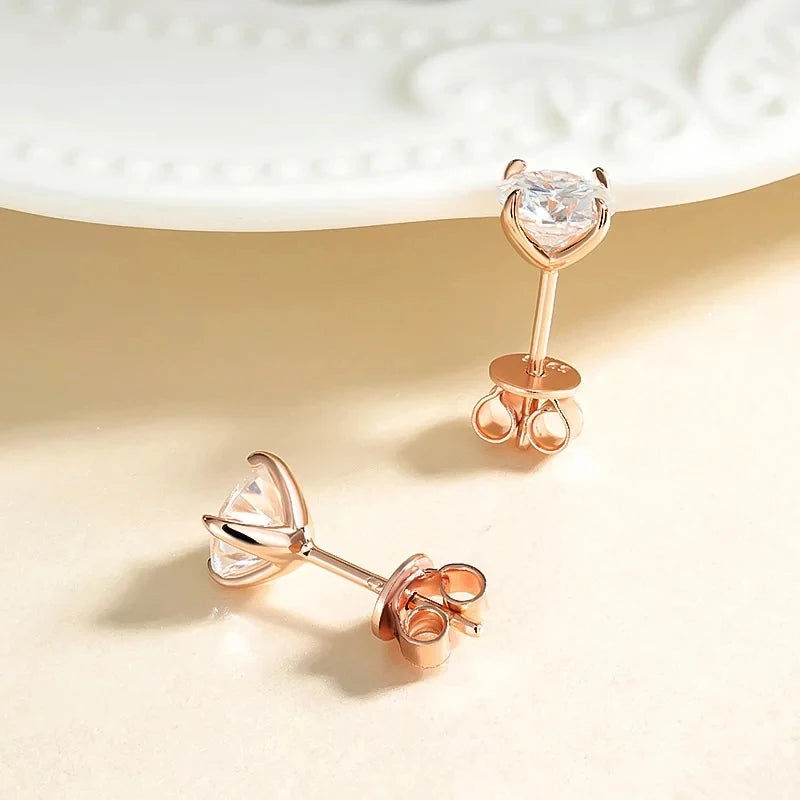 Moissanite Stud Earrings in Sterling Silver and Rose Gold Plating