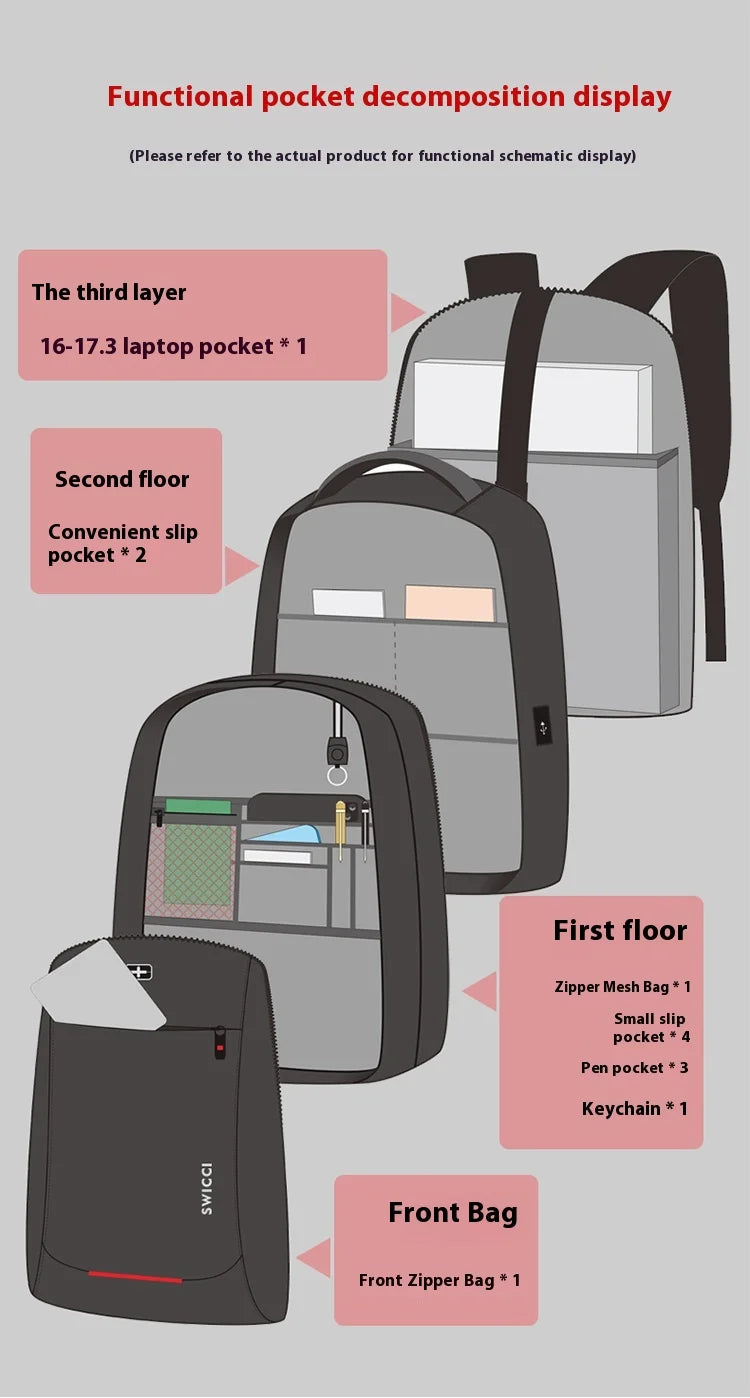 Anti-Theft Laptop Backpack with USB Charging Port